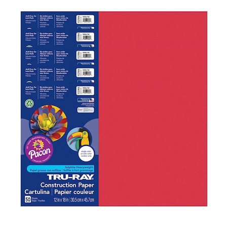 Pacon Tru-Ray Construction Paper, Holiday Red, 12x18, PK250 P102994